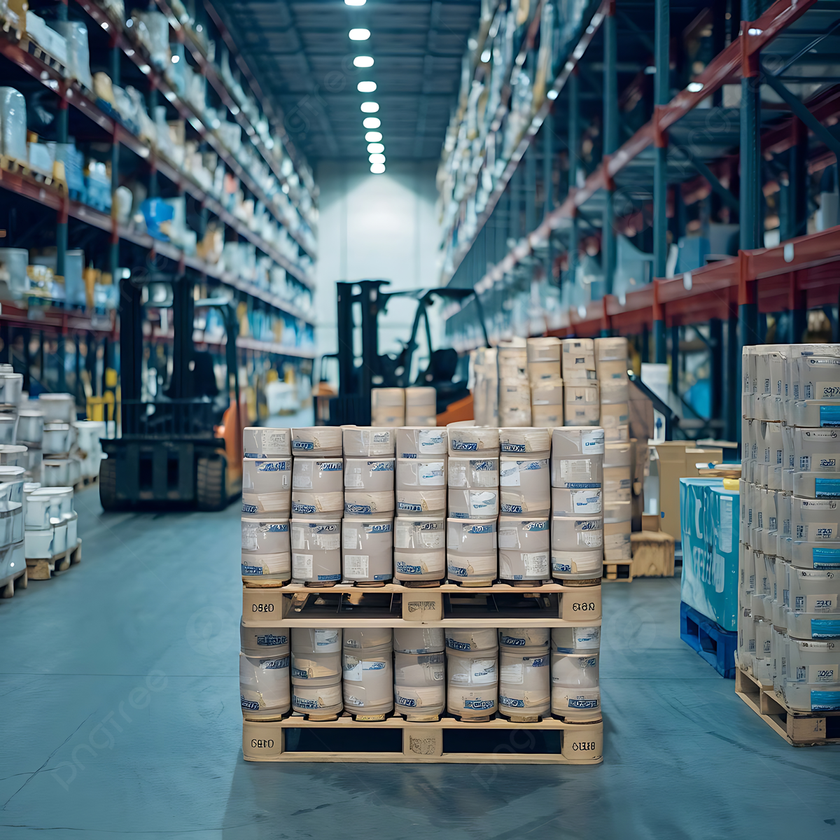 Warehouse with goods prepared for supply